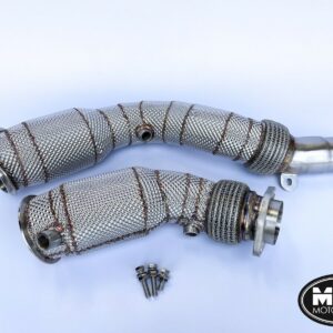BMW M3 M4 F80 F82 S55 Downpipes with 200 Cell Hi-Flow Sports Cats & Heat Shield 14-