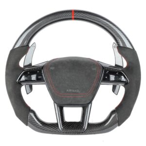 AUDI A6/S6/RS6 & A7/S7/RS7 C8 CARBON FIBRE / ALCANTARA GLOSS BLACK FLAT BOTTOM CUSTOM STEERING WHEEL
