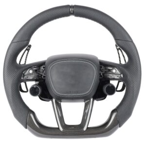 AUDI RSQ8 PERFORATED LEATHER / CARBON FIBRE FLAT BOTTOM CUSTOM STEERING WHEEL