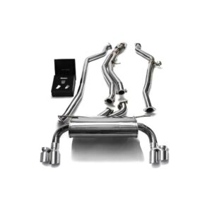 Armytrix Valvetronic Exhaust System Front Y Pipe + Mid Pipe + Valvetronic Mufflers + Wireless Remote Control Kits + Dual chrome Silver Tips (Fit to quad rear diffuser) for BMW F20/F21 M135i (2012-2015)