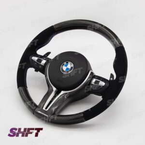 SHFT BMW F Series Round Steering Wheel In Gloss Carbon Fibre & Alcantara